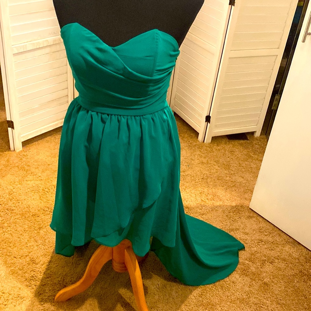 TFNC womens Kelly Hreen strapless hi lo dress formal party Sz S